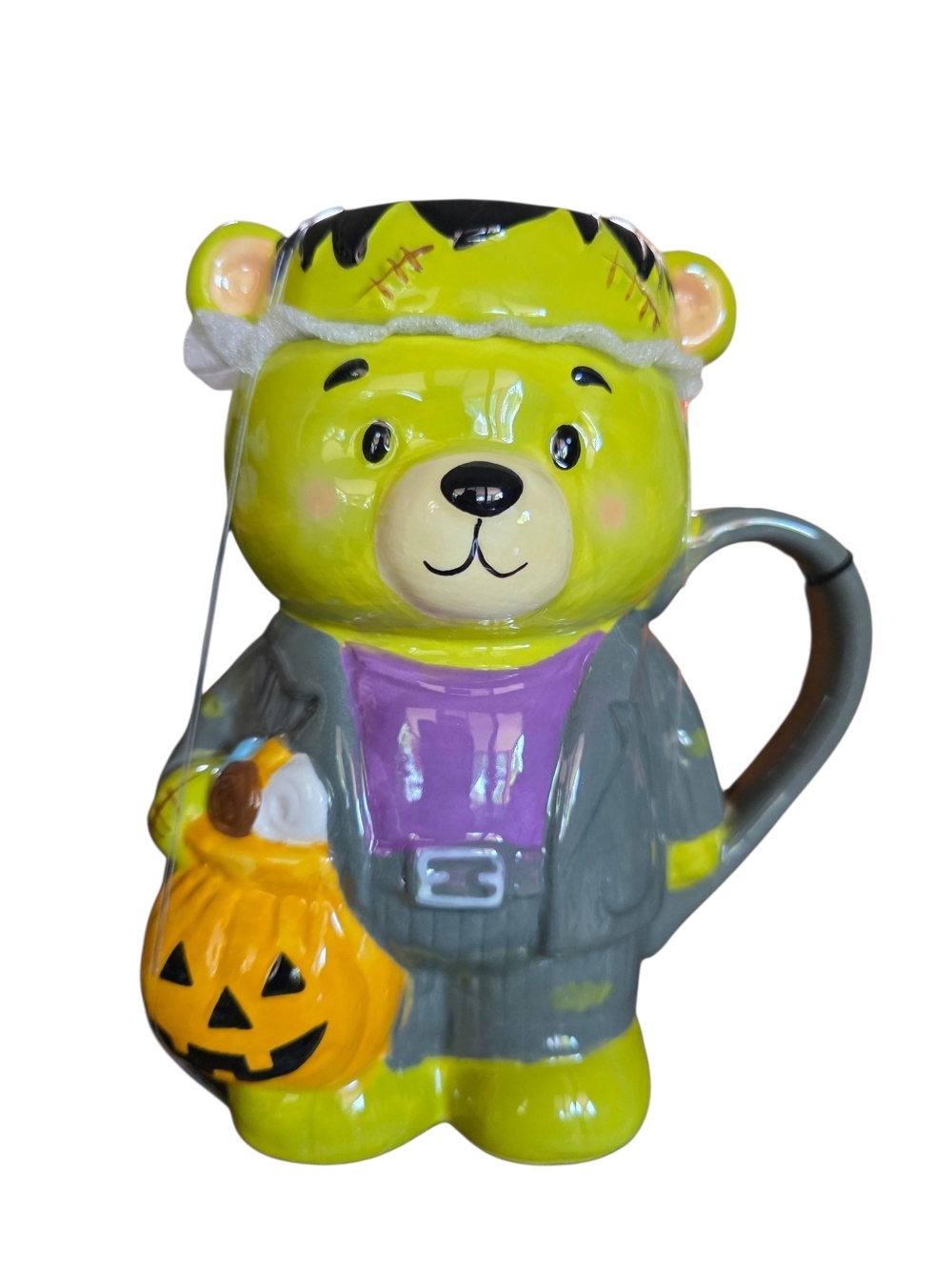 Halloween Franken Bear Ceramic Mug with Lid